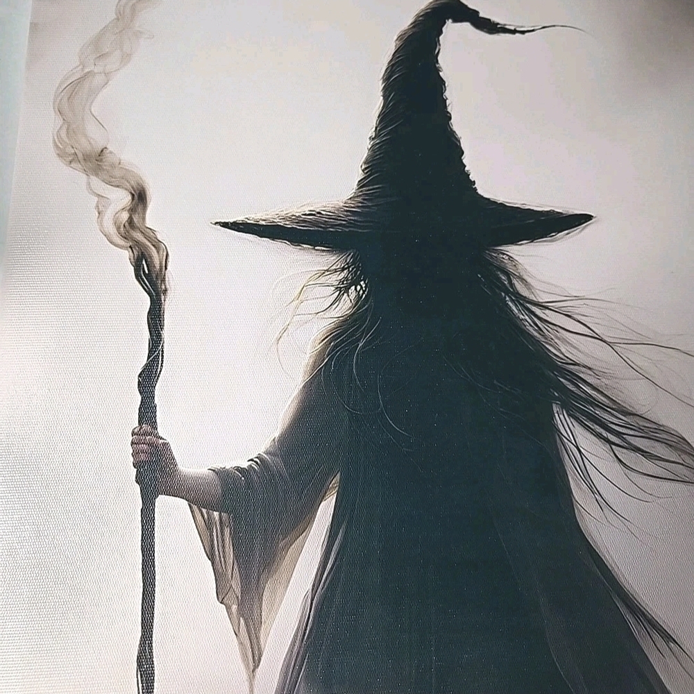Witch Silhouette Canvas Print 12 X 17.5 Gray And Black